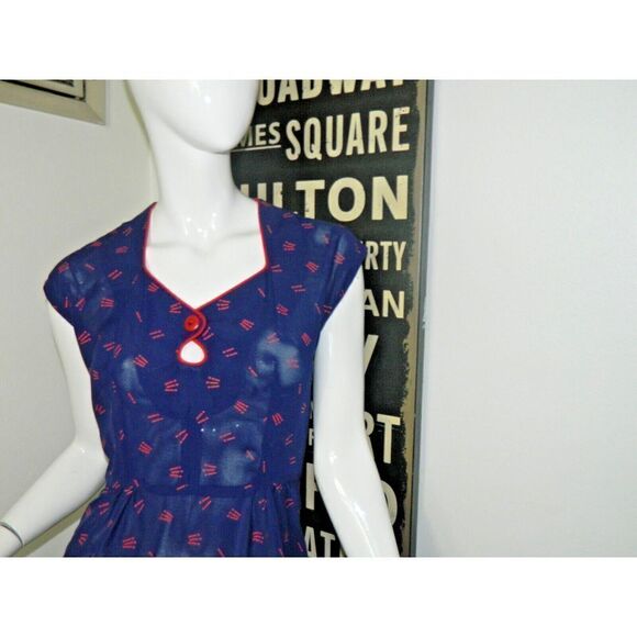 Young Edwardian Arpeja Dress Jacket Size 7 Vintage Blue Red Print Matchsticks - Picture 9 of 15